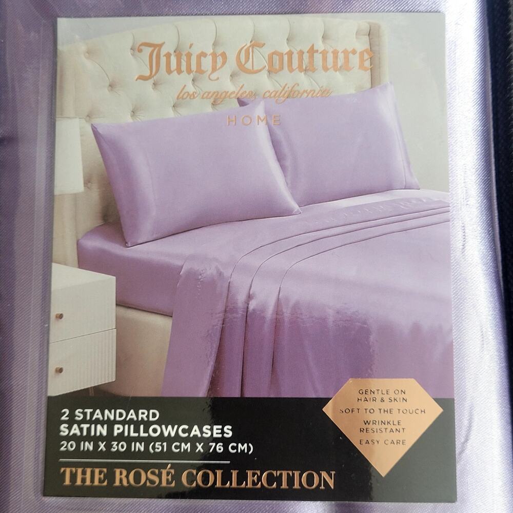 Juicy Couture‎ Lavender Silky Satin Standard Pillowcases The Rose Collection NIP